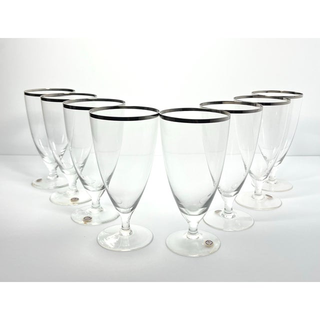 Mid-Century Modern 1960s Mid-Century Vintage Minimalist 8 Silver Rim Iced Tea Glasses For Sale - Image 3 of 6