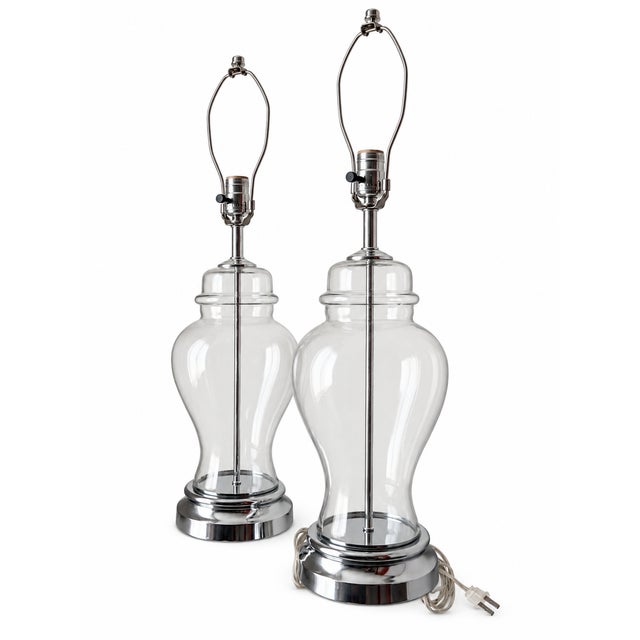 Late 20th Century Clear Glass Baluster Table Lamps With Chrome-Tone Bases - Pair For Sale In Las Vegas - Image 6 of 14