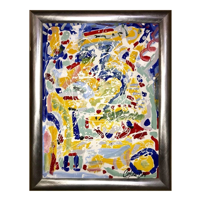 Abstract Oil on Canvas Painting by Colow B. Dated 1984 For Sale