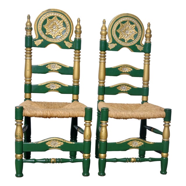 Spanish Colonial Carved Wood Chairs, 1940s, Set of 2 For Sale