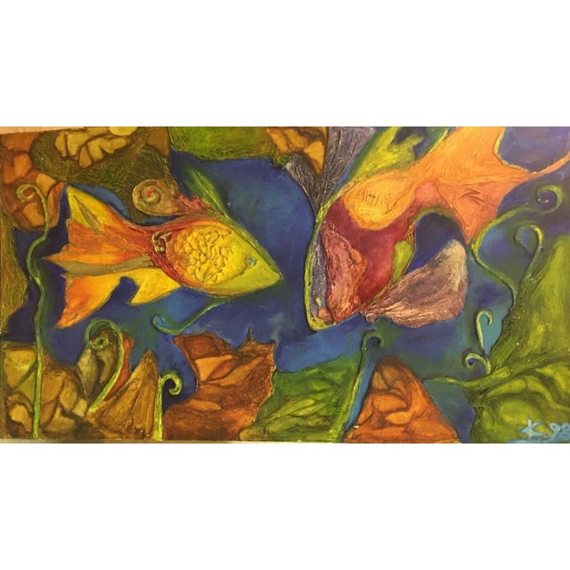 Blue Küchel Silvia La Bella, Fish Collage Colorful, 1998, Oil on Canvas For Sale - Image 8 of 13