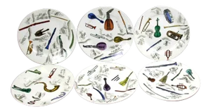 Early Piero Fornasetti Set of Six Musical Pottery Plates, Circa 1953