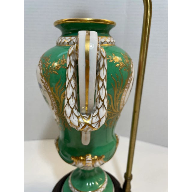 Green Antique Dresden Hand-Painted Lamps, a Pair For Sale - Image 8 of 12