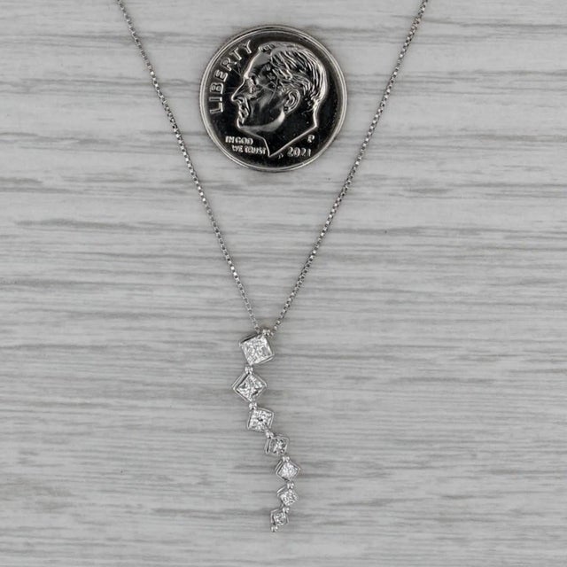 0.60ctw Graduated Diamond Journey Pendant Necklace 14k White Gold 21" Box Chain For Sale In Greensboro - Image 6 of 6