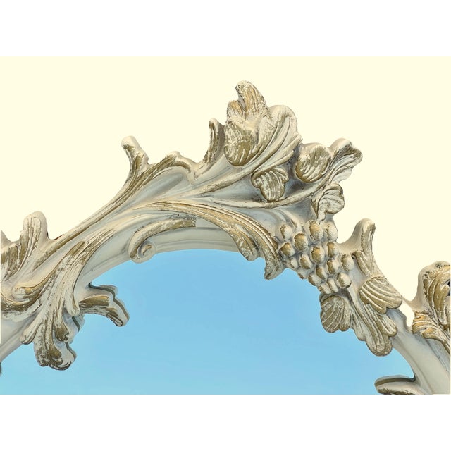 Rococo Vintage Carolina Mirror, Cream Oval Floral & Leaf Wall Mirror With Gold Highlights For Sale - Image 3 of 14