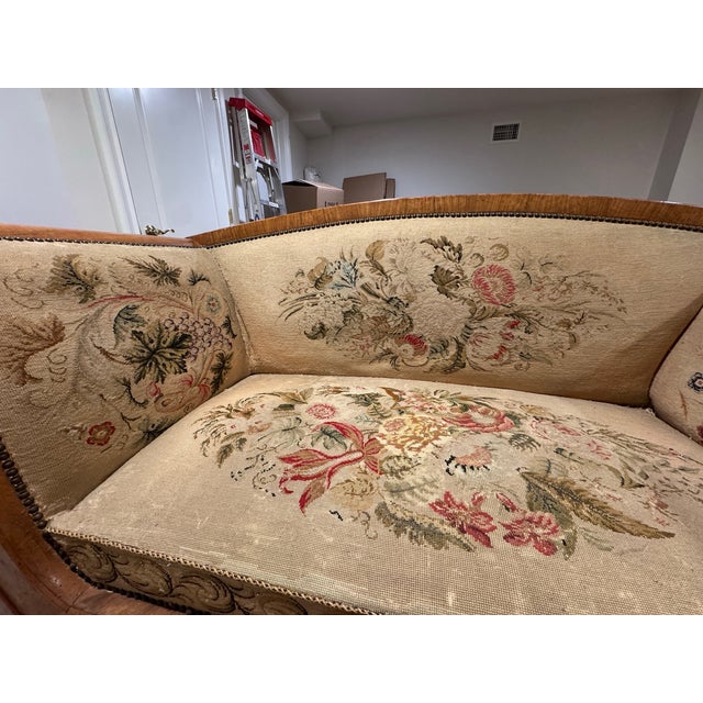 Beige * Part of a Suite of 4 Pieces! Early 19th Century Classic Charles X French Biedermeier Settee With Needlepoint Upholstery For Sale - Image 8 of 11