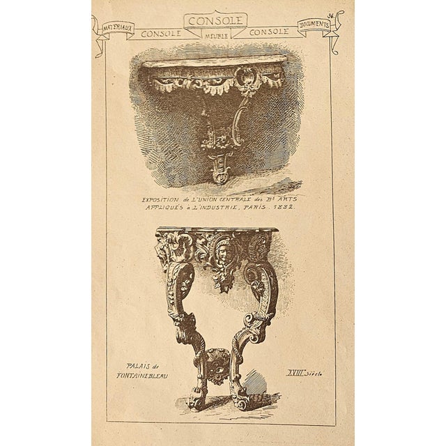 1887 Set of 4 French Antique Architectural Ornamental Engravingss-Console Designs For Sale - Image 4 of 5