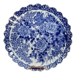 Antique Japanese Blue and White Imari Scalloped Edge Plate, 1900