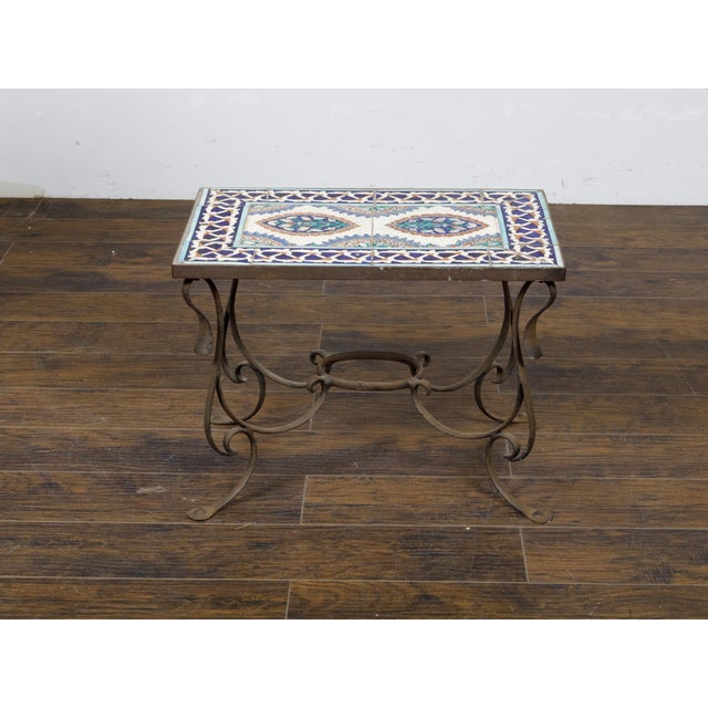 Midcentury Italian Wrought-Iron Coffee Table with Tile Top and Scrolling Base For Sale In Atlanta - Image 6 of 11