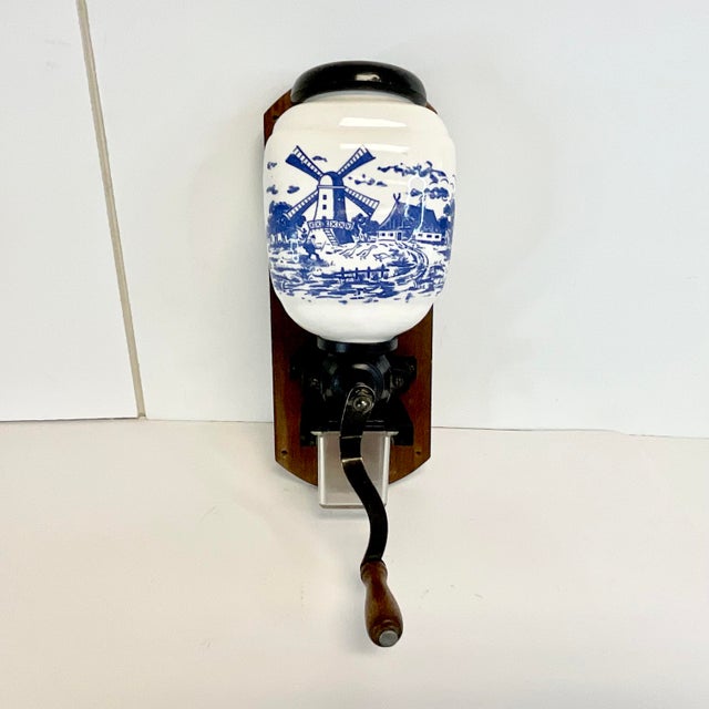1940s Vintage Boho Chic Gustavian Delft Coffee Grinder Kitchen Accessory, Wall Mounted. For Sale - Image 9 of 10