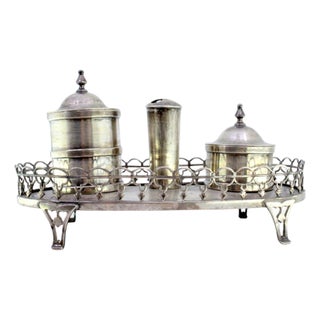 Silver Inkwell with Grid and Cut-Out Feet For Sale