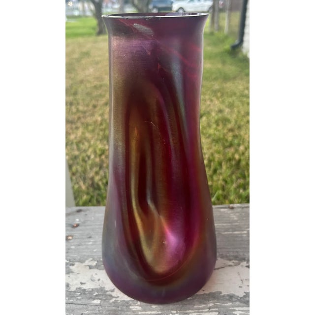 Circa 1900 Bohemian Josef Rindskopf Art Nouveau Iridescent Ruby Red Glass Striated Twist Vase For Sale - Image 4 of 11