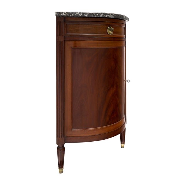 Brown French Louis XVI Style Flame Mahogany Enfilade With Sainte-Anne Marble, Circa 1900 For Sale - Image 8 of 9