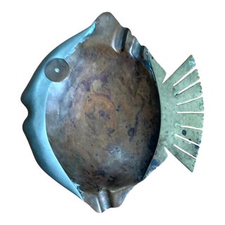 Vintage Mixed Metal Fish Ashtray For Sale