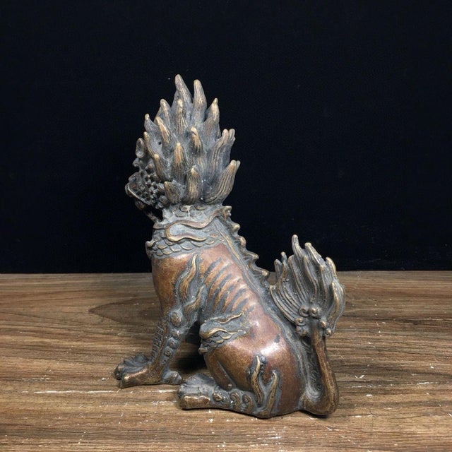 Chinese Bronze Qilin Statue - Chinese Mythical Beast Sculpture With Flame Mane For Sale - Image 3 of 9