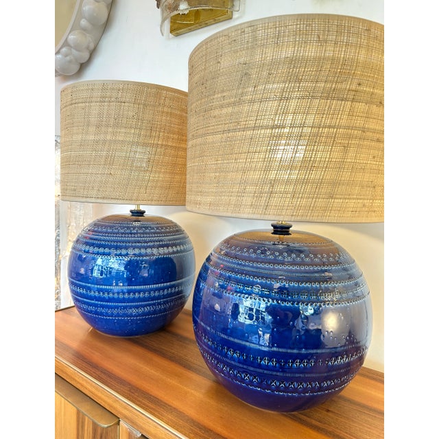 Mid-Century Pair of Ceramic Lamps Blue Rimini by Bitossi. Italy, 1990s For Sale - Image 12 of 12