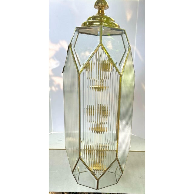 1990s Large 1990s New Old Stock Fluted Glass Art Deco Revival Chandelier With 9 Lights For Sale - Image 5 of 12