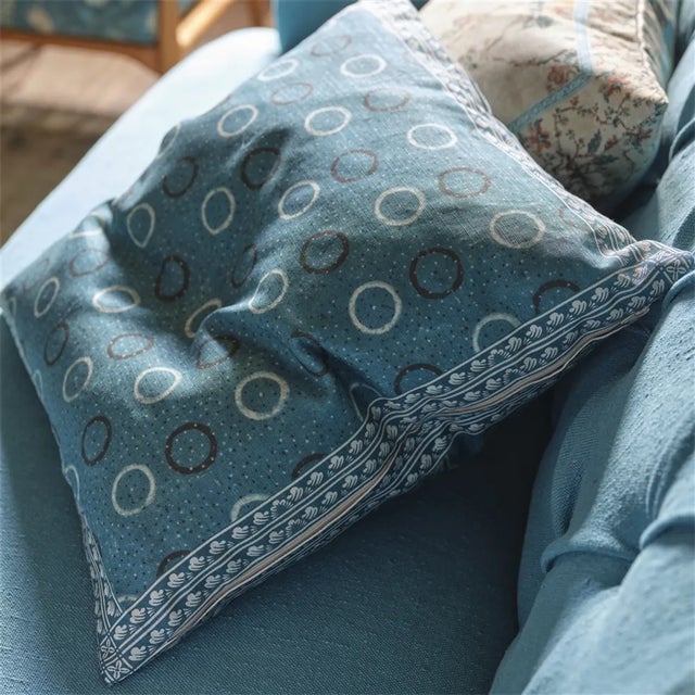 Not Yet Made - Made To Order Pair of Indigo Circles 20" Square Pillows For Sale - Image 5 of 5