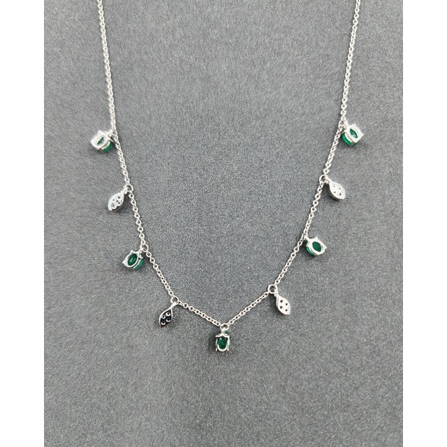 Metal 1.00 Ct Natural Emerald & Diamond Necklace For Sale - Image 7 of 9