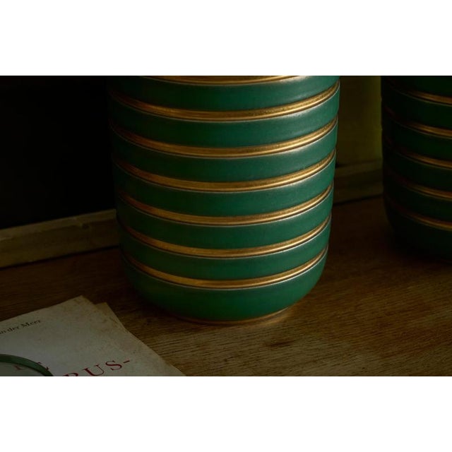 Metal Art Deco Green and Gilt Vases from Villeroy & Boch, Luxembourg 1930s, Set of 2 For Sale - Image 7 of 10