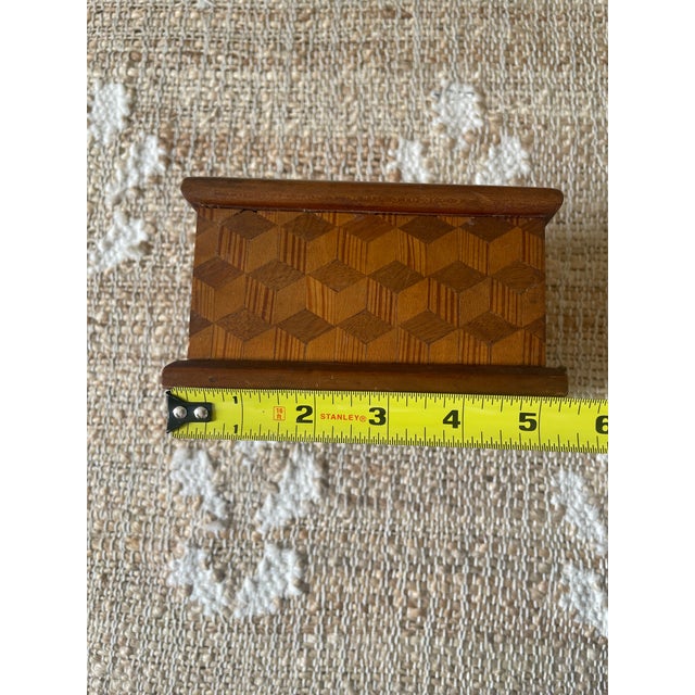 1930s Vintage Wooden Square Wooden Trinket Dresser Box Geometric Parquetry Marquetry For Sale - Image 5 of 9