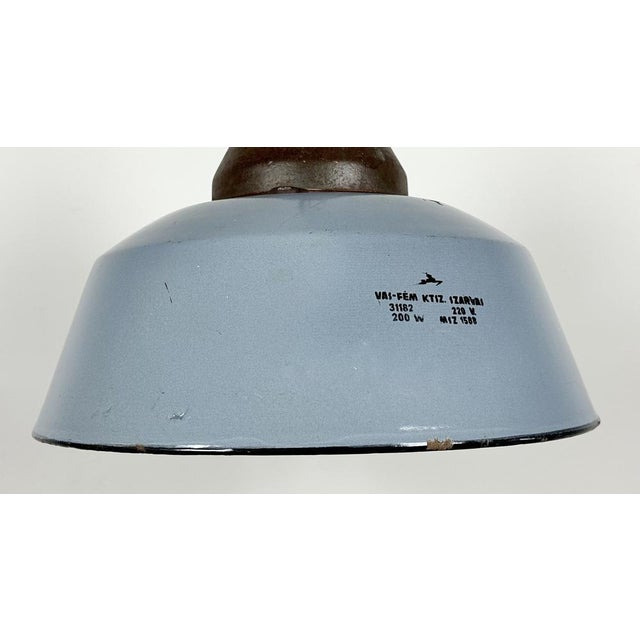 Industrial Grey Enamel and Cast Iron Pendant Light, 1960s For Sale - Image 4 of 17