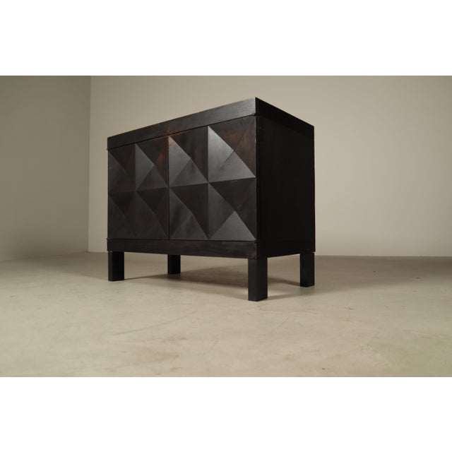 Brutalist Bar Cabinet in Ebonized Oak by Jean Batenburg for MI, Belgium, 1960s For Sale - Image 4 of 17