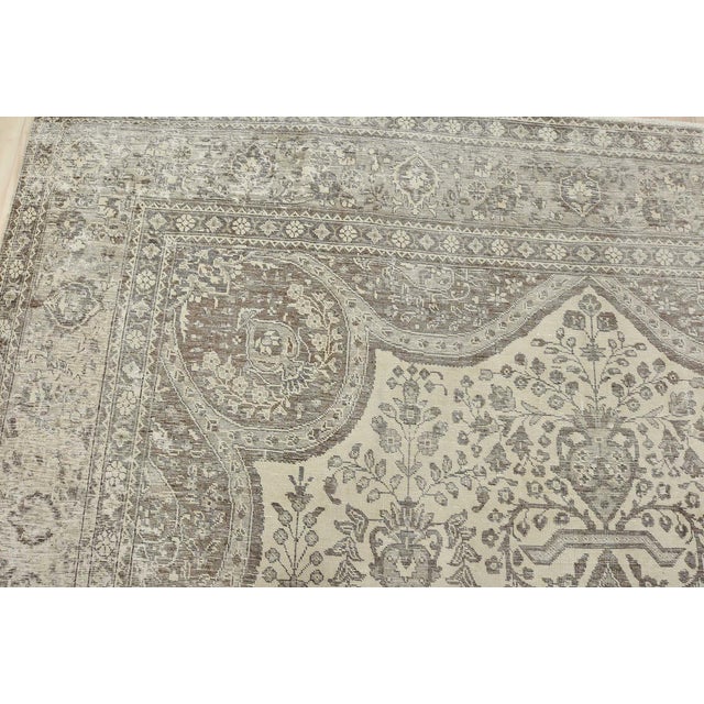 Textile Tabriz Rug 10′ X 12’10” Ivory Wool Vintage Distressed Hand-Knotted Carpet For Sale - Image 7 of 15
