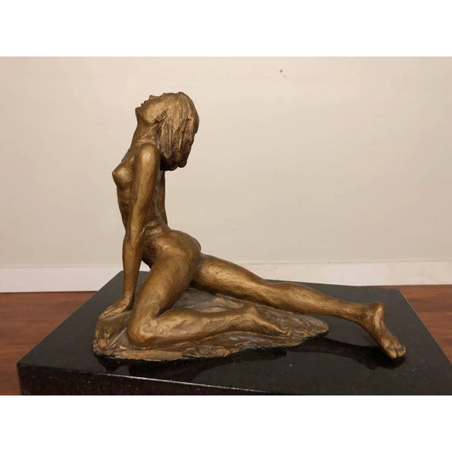 Stone Female Nude Sculpture on a Mirrored Pedestal For Sale - Image 7 of 12