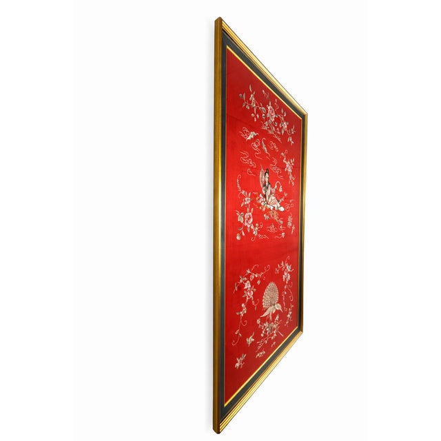 Large Antique Chinese Red Silk Sedan Chair Cover For Sale - Image 4 of 6