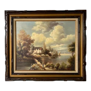Vintage G. Closson English Cottage Oil on Canvas Painting