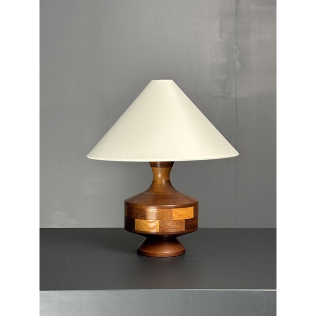 Mid-Century English Teak Table Lamp with Geometric Wood Inlay, 1955 For Sale - Image 4 of 13