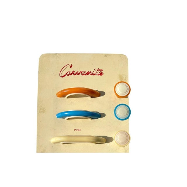 Mid Century Cream & Ivory Trim Bakelite Bridge Drawer Pulls Set of 12 For Sale In Los Angeles - Image 6 of 7