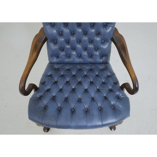 Ethan Allen Blue Tufted Queen Anne Armchair For Sale - Image 11 of 12