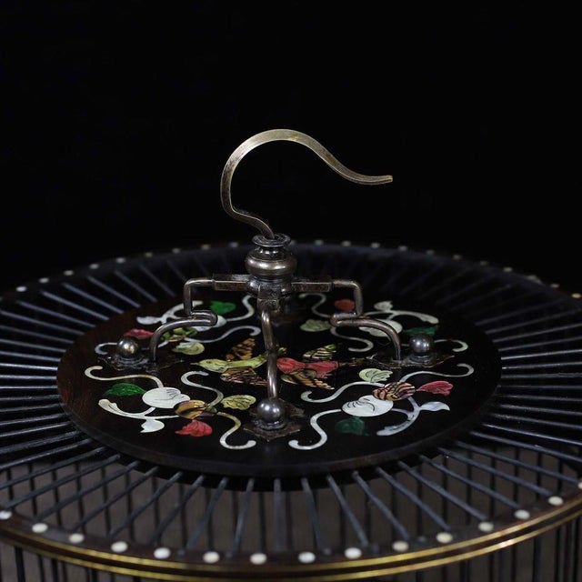 Black Zitan Wood Bird Cage Inlaid With Mother-of-Pearl For Sale - Image 9 of 9