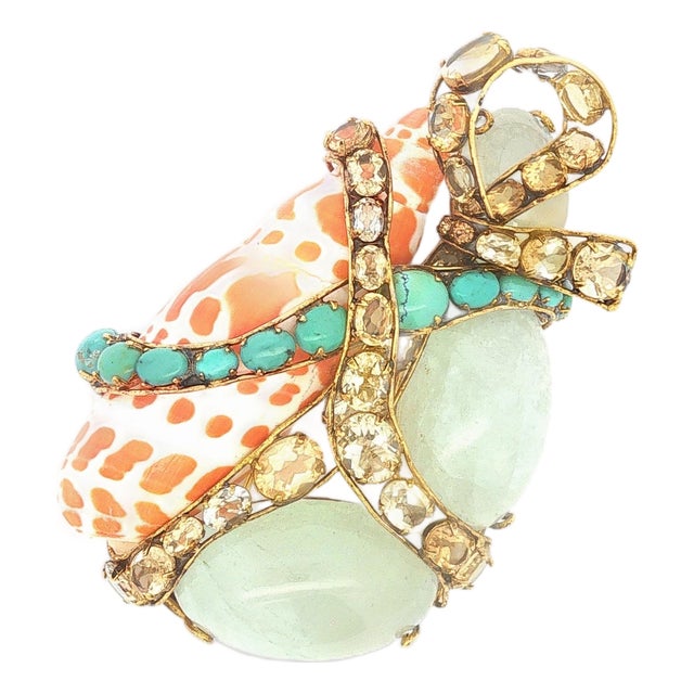Late 20th Century Iradj Moini Aquamarine and Shell Cluster Brooch For Sale