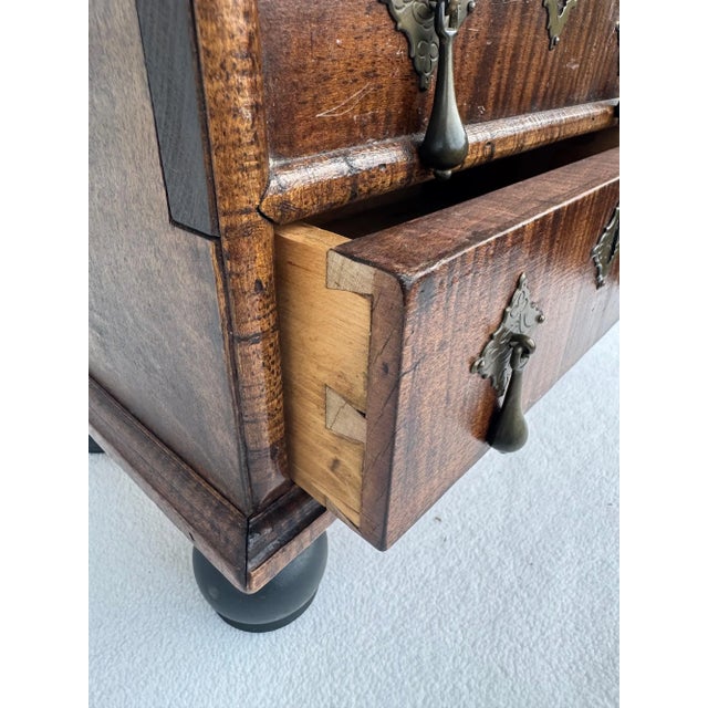 Brown Miniature Antique George Iii Style Curly Maple Chest For Sale - Image 8 of 12
