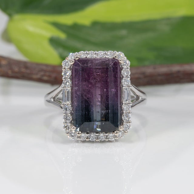 2020s 6.3Ct Bi-Color Tourmaline Ring With Natural Diamond Accents in Solid 14k Gold, Size 6.75 For Sale - Image 5 of 9
