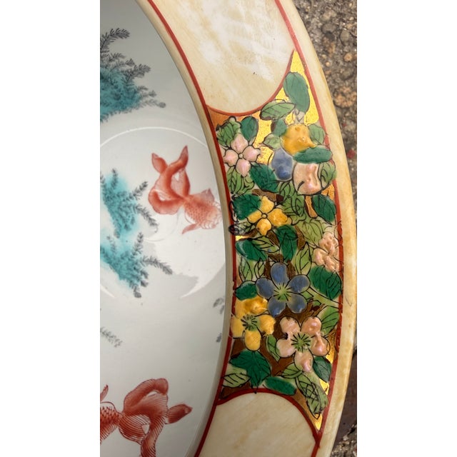 Ceramic Vintage Chinese Famille Rose Porcelain Fishbowl Planter With Hand-Painted Goldfish Interior For Sale - Image 7 of 12