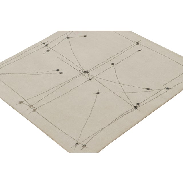 Rug & Kilim Rug & Kilim’s Mid-Century Modern Style Square Rug in White With Gray Patterns For Sale - Image 4 of 7