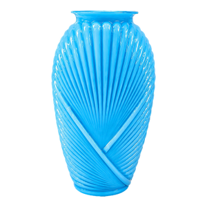 Vintage Sculptural Blue Art Glass Ribbed Swirl Vase Anchor Hocking Mid-Century Modern Art Deco