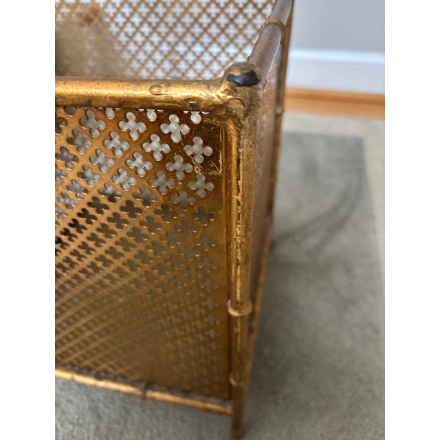 Metal Faux Bamboo and Gilt Metal Waste Can For Sale - Image 7 of 11