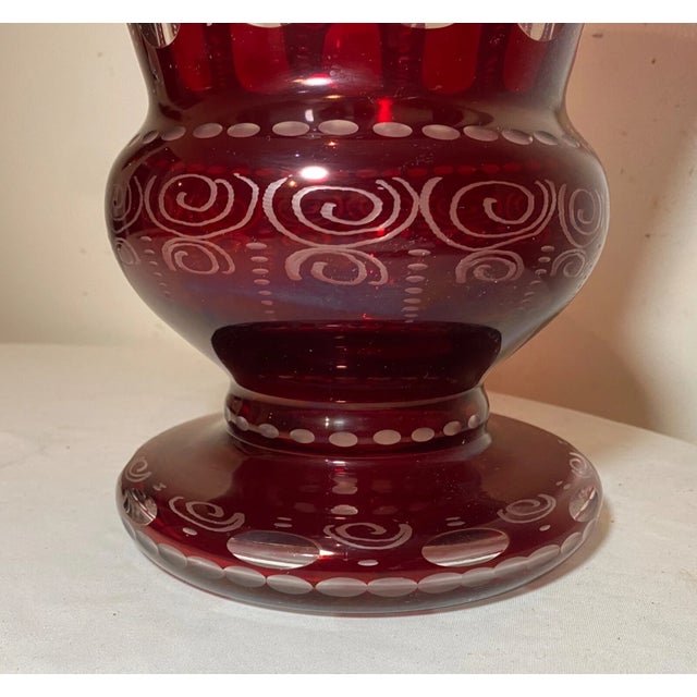 1930s Large Quality Handmade Moser Cut to Clear Ruby Red Crystal Glass Etched Vase For Sale - Image 13 of 13