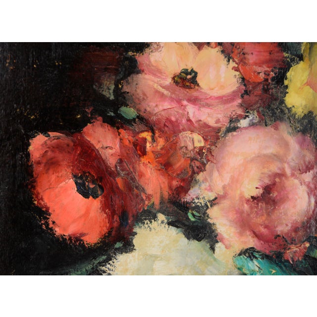 Mid 20th Century Vase of Roses Still Life - Original Impressionist on Board by Leon Franks For Sale - Image 5 of 7
