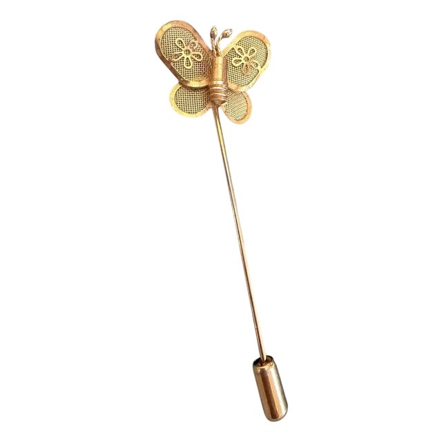 Vintage Mesh Gold Butterfly Pin For Sale