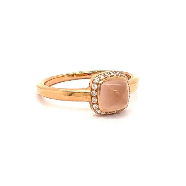 Contemporary Mid 20th Century Fred of Paris Paindesure Pink Quartz & Diamond 18k Rose Gold Ring - Size 7.75 For Sale - Image 3 of 7