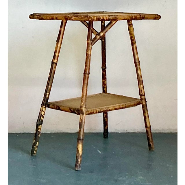 Late 20th Century Vintage Boho Distressed Tortoise Bamboo Side Table For Sale - Image 5 of 12
