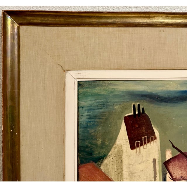 Charles Chartier, Charles Chartier 1951 French Cubist Modernist Oil Painting Surreal Paris Village, 1951 For Sale - Image 9 of 13