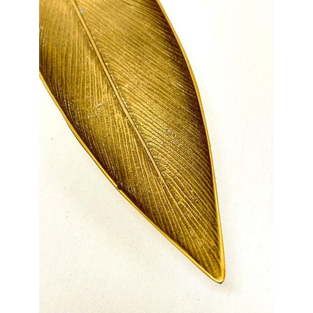 Virginia Metal Crafters 1950s Solid Brass Feather Butterfly Bush Leaf Dish Sculptural Mid-Century Decorative Tray For Sale - Image 4 of 6