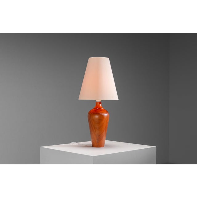 Vintage Wooden Table Lamp with Cone Lampshade, 1970s For Sale - Image 10 of 10